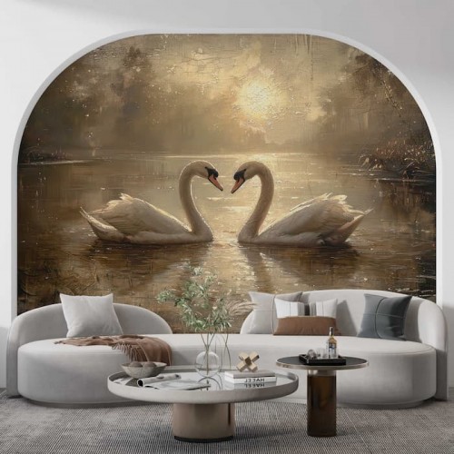 Swans on Lake Wall Mural | Elegant Watercolor Décor YH-05064