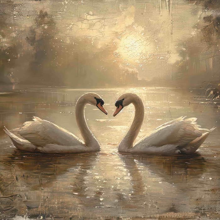 Swans on Lake Wall Mural | Elegant Watercolor Décor YH-05064
