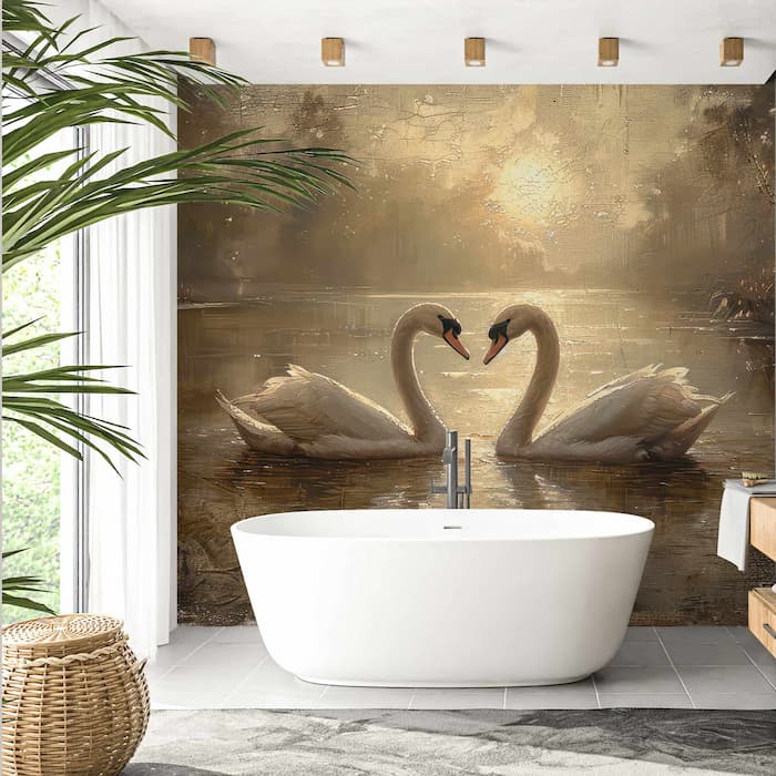Swans on Lake Wall Mural | Elegant Watercolor Décor YH-05064