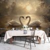 Swans on Lake Wall Mural | Elegant Watercolor Décor YH-05064