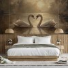 Swans on Lake Wall Mural | Elegant Watercolor Décor YH-05064