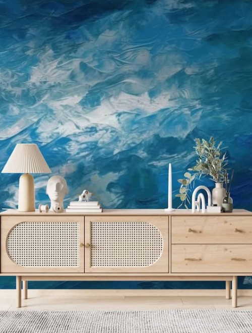 Textured Navy Wallpaper | Oil Painting Wall Art YS-04048