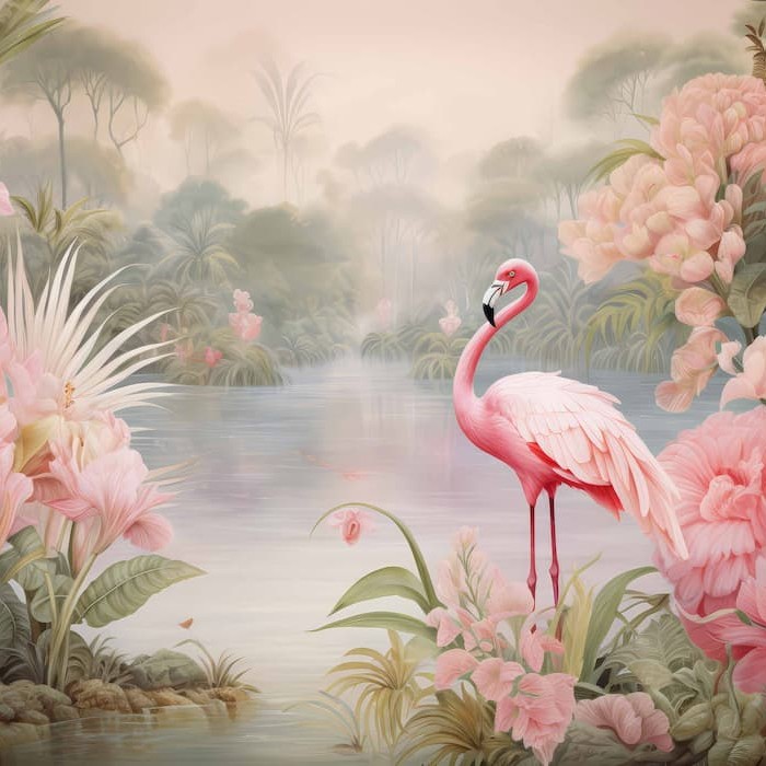 Tropical Flamingo Wallpaper – Elegant Floral Wall Mural YH-02325