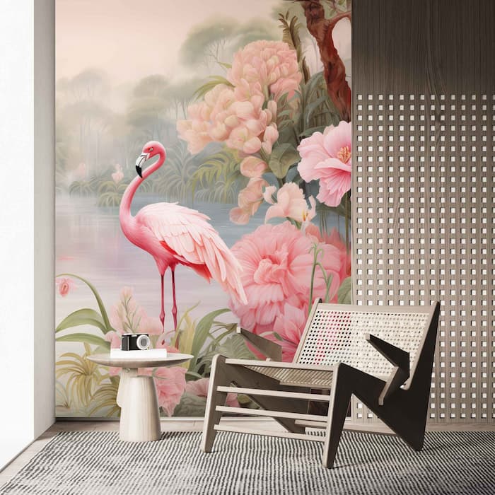 Tropical Flamingo Wallpaper – Elegant Floral Wall Mural YH-02325