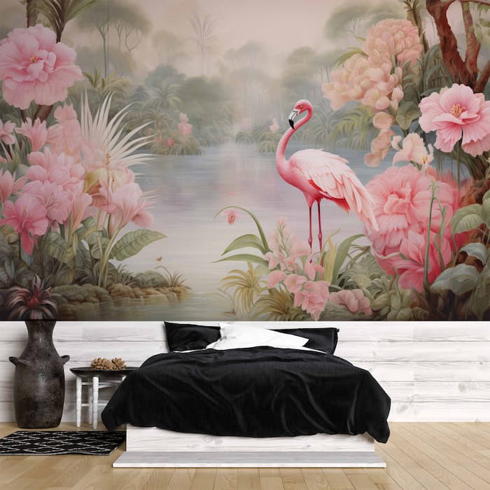 Tropical Flamingo Wallpaper – Elegant Floral Wall Mural YH-02325