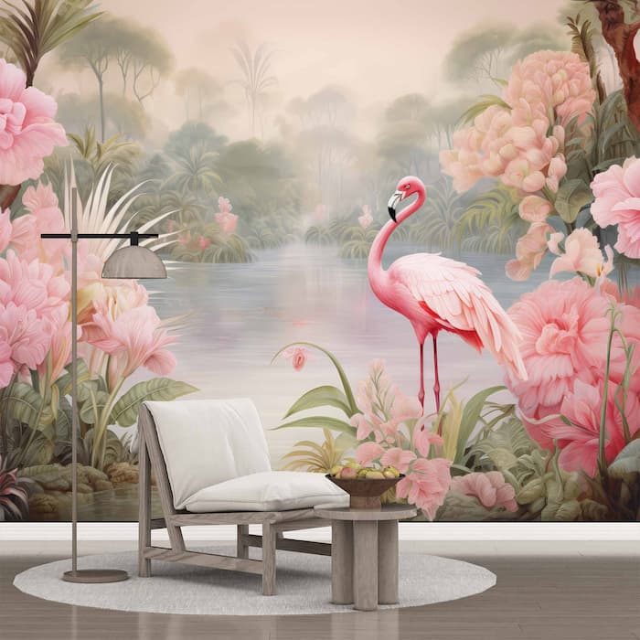 Tropical Flamingo Wallpaper – Elegant Floral Wall Mural YH-02325