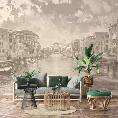 Venice Rialto Bridge Wallpaper, Vintage Canal Scene YD-05033 